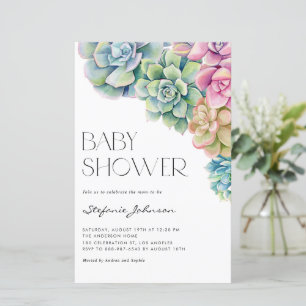 Watercolor Succulents Baby Shower Invitation