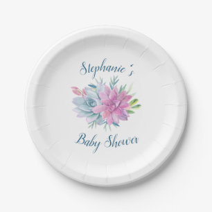 Watercolor Succulents Baby Shower Paper Plate