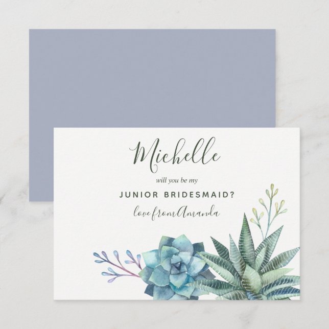 Watercolor Succulents Be My Junior Bridesmaid Invitation (Front/Back)