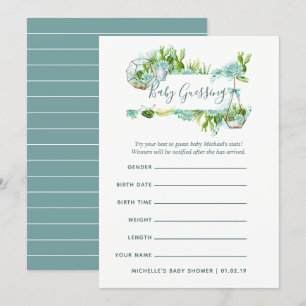 Watercolor Succulents Boy Baby Predictions Game Invitation