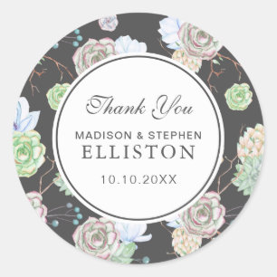 Watercolor Succulents & Branches Thank You Classic Round Sticker
