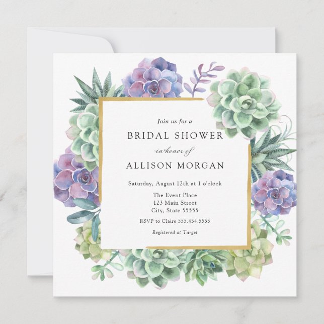 Watercolor Succulents Bridal Shower Invitation (Front)