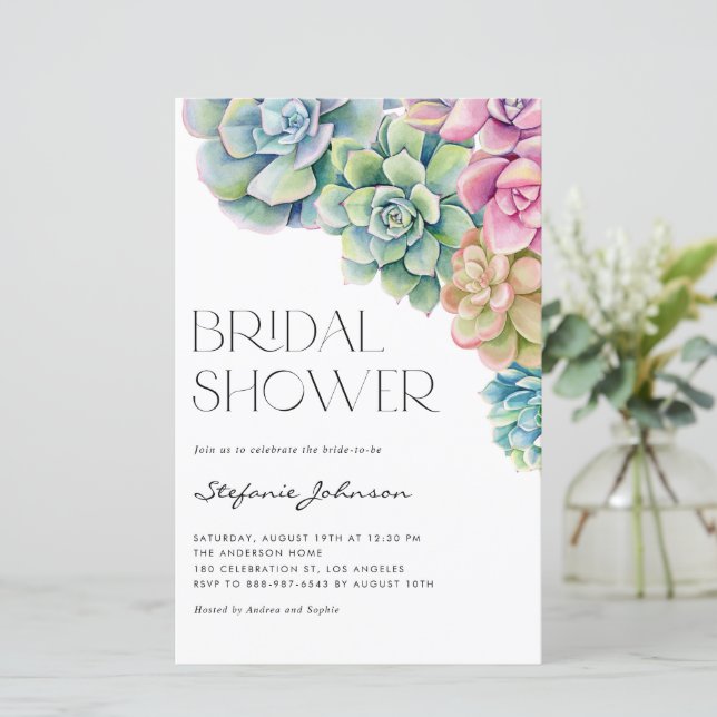 Watercolor Succulents Bridal Shower Invitation (Standing Front)