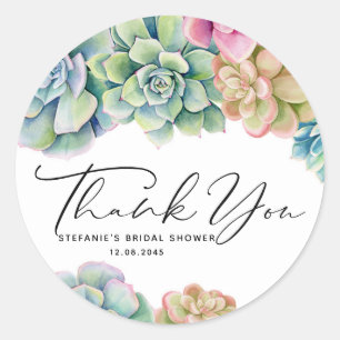 Watercolor Succulents Bridal Shower Thank You Classic Round Sticker