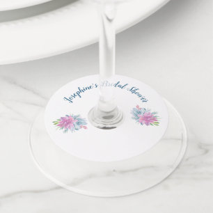 Watercolor Succulents Bridal Shower Wine Glass Tag
