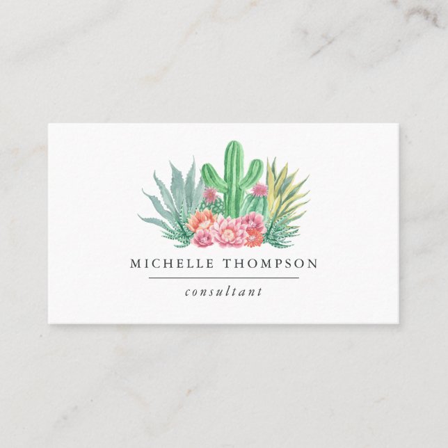 Watercolor Succulents Business Card (Front)
