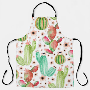 Watercolor succulents, cacti seamless pattern. apron