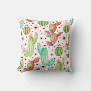 Watercolor succulents, cacti seamless pattern. cushion