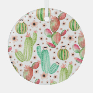 Watercolor succulents, cacti seamless pattern. glass tree decoration