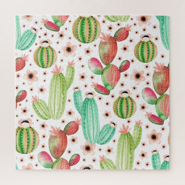 Watercolor succulents, cacti seamless pattern. jigsaw puzzle (Vertical)