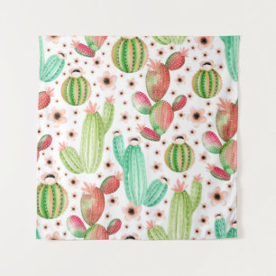 Watercolor succulents, cacti seamless pattern. tapestry