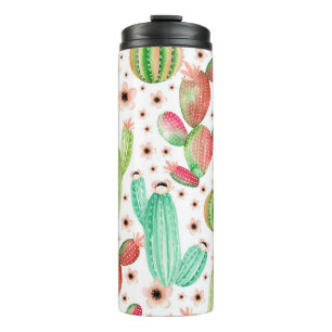 Watercolor succulents, cacti seamless pattern. thermal tumbler