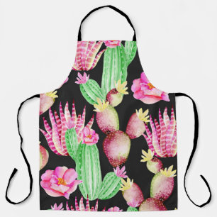 Watercolor succulents: cactus floral pattern. apron