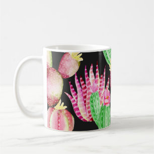 Watercolor succulents: cactus floral pattern. coffee mug