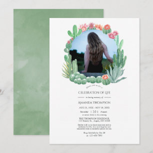 Watercolor Succulents Celebration of Life Photo Invitation
