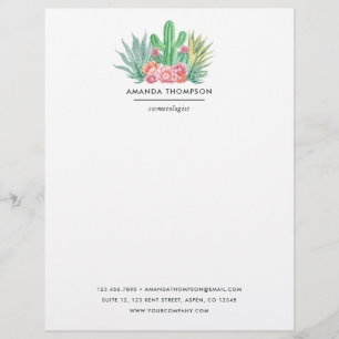 Watercolor Succulents Custom Letterhead