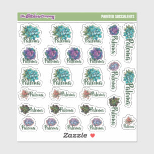 Watercolor Succulents Custom Name Labels School