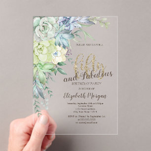 Watercolor Succulents Desert 50th Birthday  Acrylic Invitations