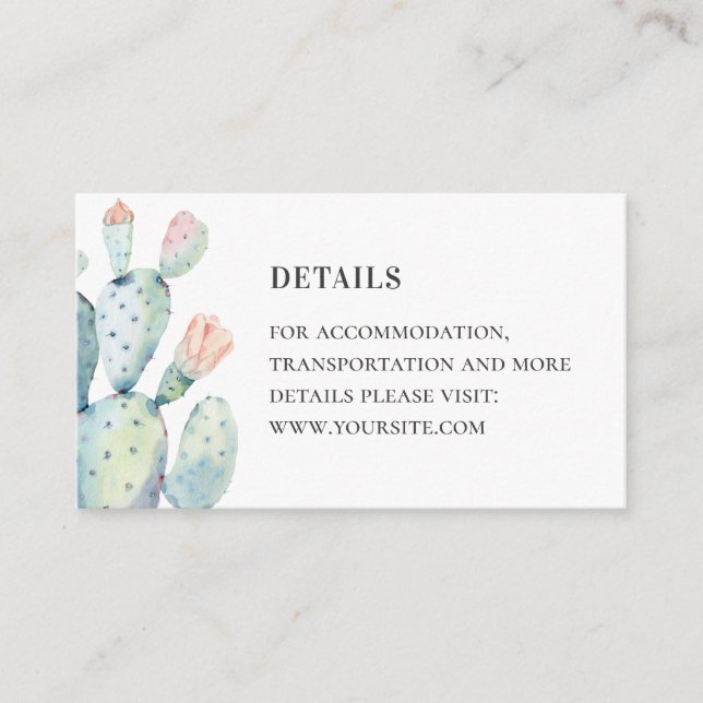Watercolor succulents details. Wedding cactus Enclosure Card (Front)