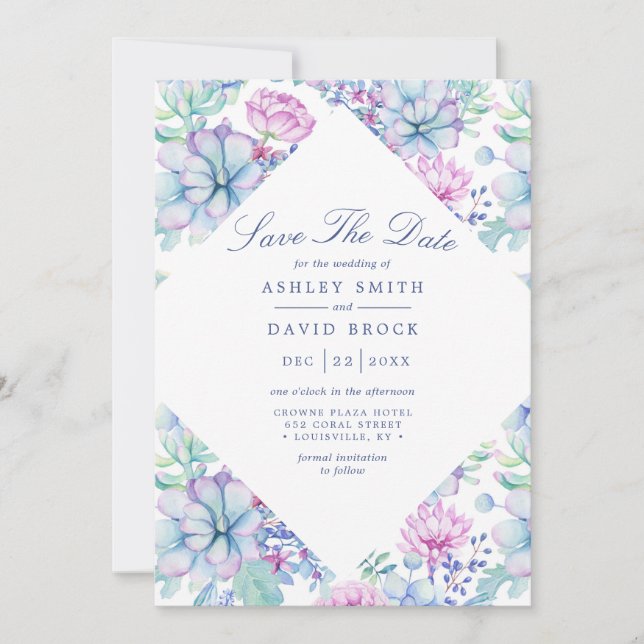 Watercolor Succulents Floral Boho Save The Date (Front)