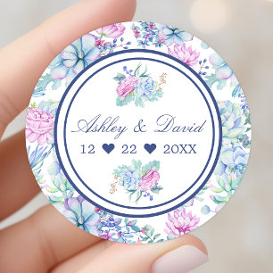 Watercolor Succulents Floral Cactus Wedding Favour Classic Round Sticker