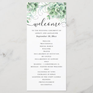 Watercolor succulents. Floral cactus wedding Programme