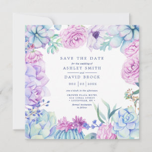 Watercolor Succulents Floral Pastel Save The Date