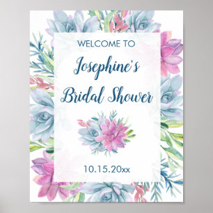 Watercolor Succulents Foliage Bridal Shower Poster
