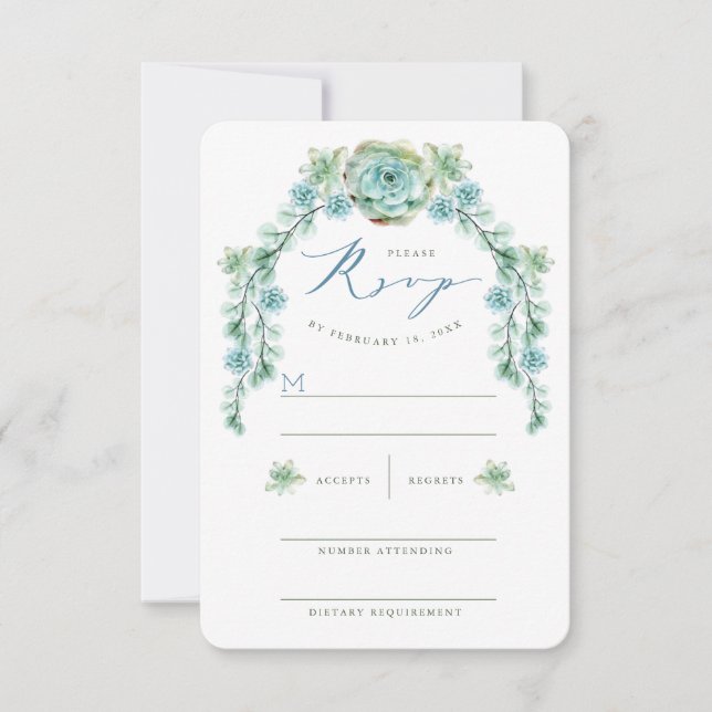 Watercolor Succulents Garden Wedding RSVP Card (Front)