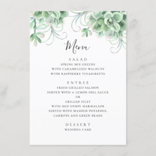 Watercolor succulents. Greenery cactus wedding Menu