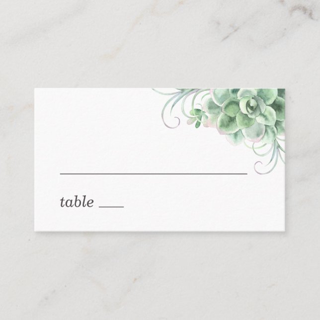 Watercolor succulents. Greenery cactus wedding Place Card (Front)