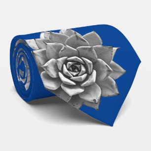 Watercolor Succulents Grey on Blue Tie