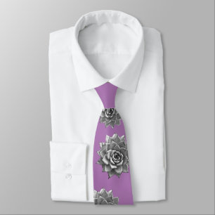 Watercolor Succulents Grey on Lavender Tie