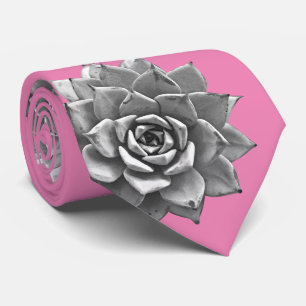 Watercolor Succulents Grey on Pink Tie