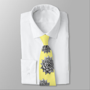 Watercolor Succulents Grey on Yellow Neck Tie