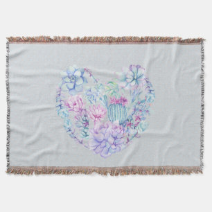 Watercolor Succulents Heart Throw Blanket