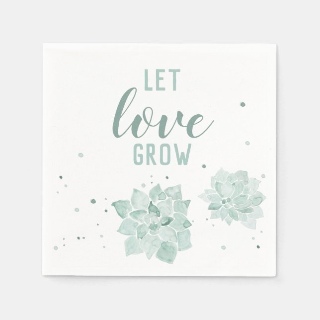 Watercolor Succulents Let Love Grow Napkin (Front)
