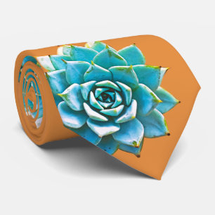 Watercolor Succulents on Orange Tie