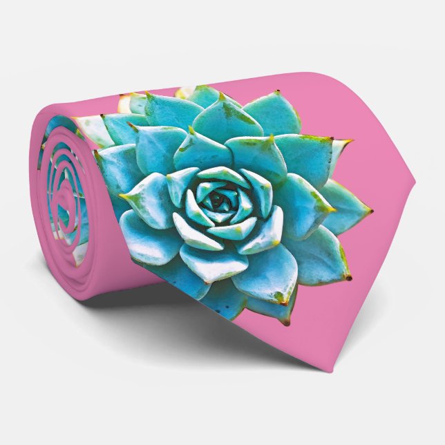 Watercolor Succulents on Pink Tie (Rolled)