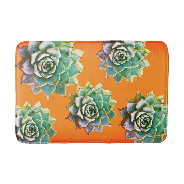 Watercolor Succulents on Terracotta Bath Mat (Front)