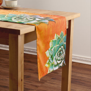 Watercolor Succulents on Terracotta Medium Table Runner