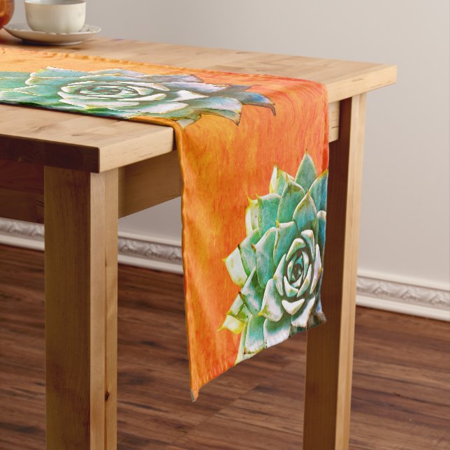 Watercolor Succulents on Terracotta Medium Table Runner (In Situ)