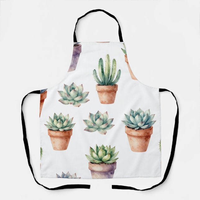 Watercolor Succulents Pattern Apron (Front)