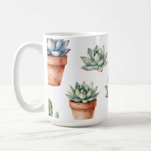 Watercolor Succulents Pattern Coffee Mug (Left)