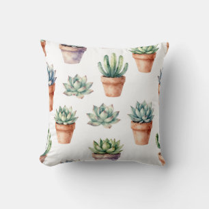 Watercolor Succulents Pattern Cushion
