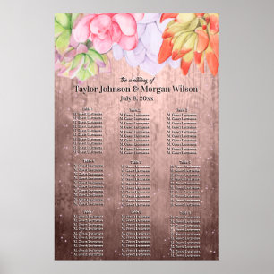 Watercolor Succulents Peach-brown Wedding Seating Poster
