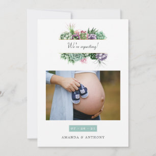 Watercolor Succulents Photo Pregnancy Announcement