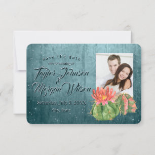 Watercolor Succulents Photo Teal Save The Date Invitation