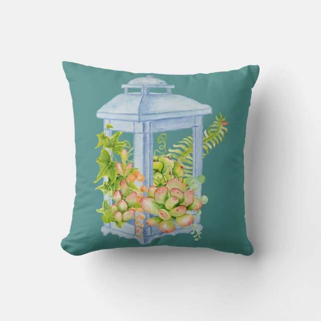 Watercolor Succulents Planter Throw Pillow (Front)