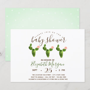 Watercolor Succulents Polka Dots Baby Shower Invitation